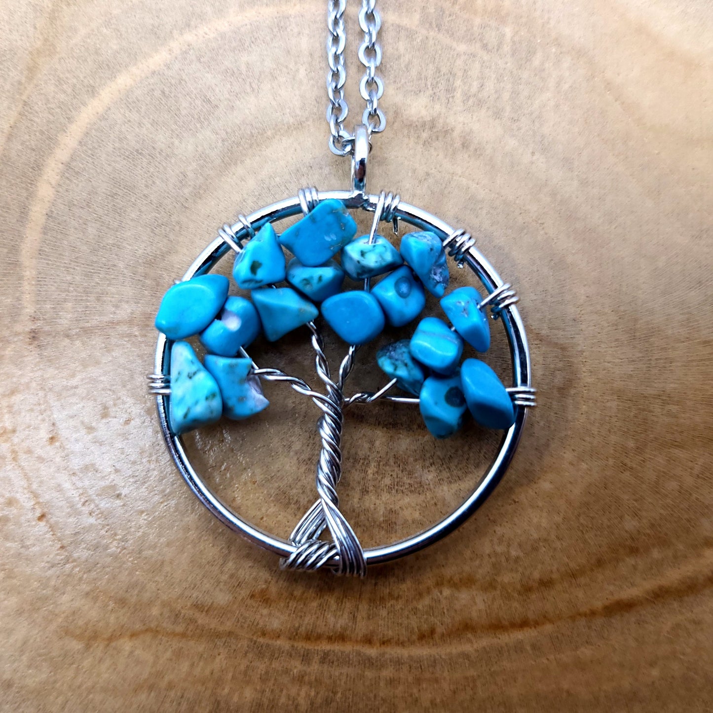 DIVERS COLLIERS + PENDENTIFS ARBRES DE VIE EN PIERRE DE TURQUOISE - BIJOUX ARTISANAUX, UNIQUES & ORIGINAUX