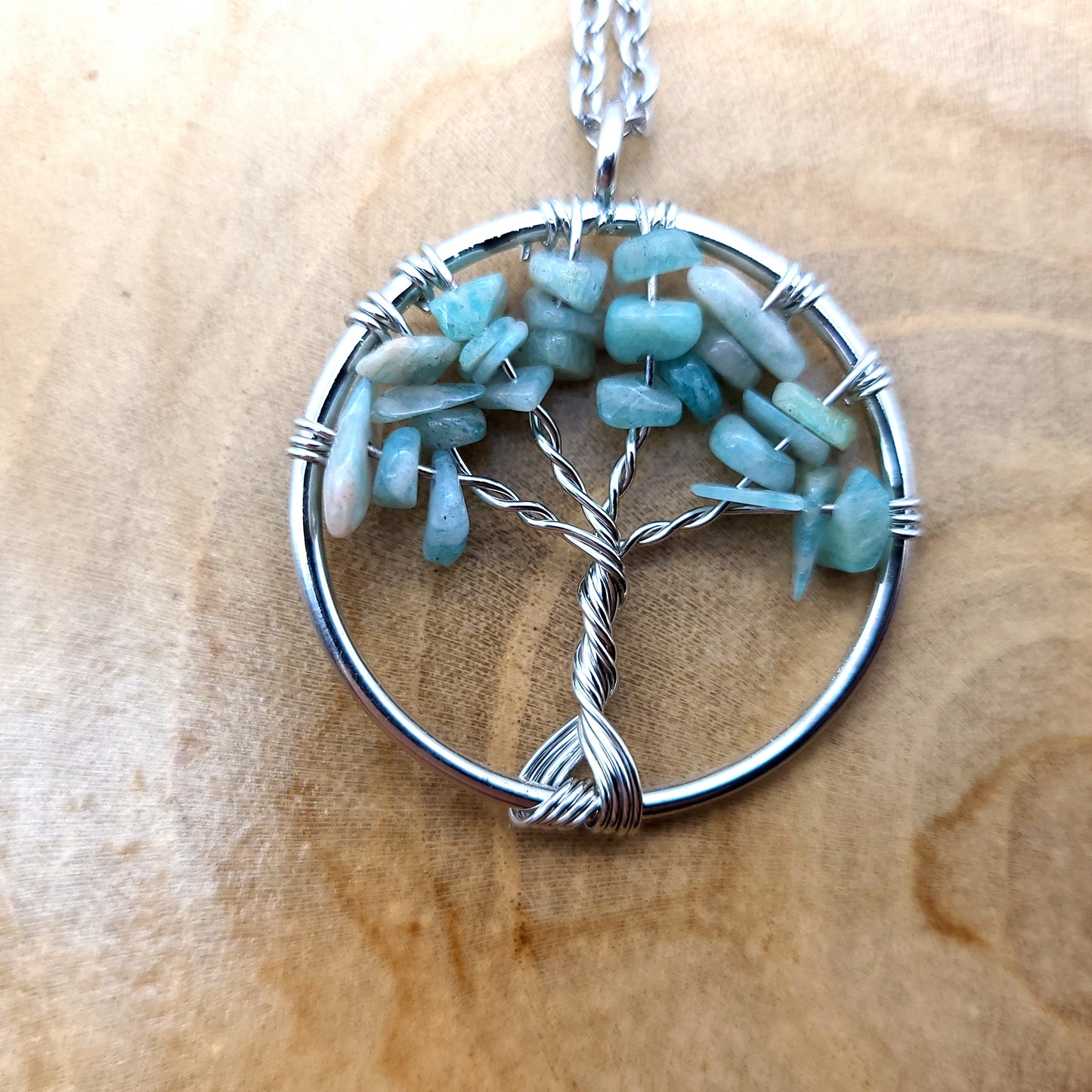 DIVERS COLLIERS + PENDENTIFS ARBRES DE VIE EN PIERRE AMAZONITE - BIJOUX ARTISANAUX, UNIQUES & ORIGINAUX