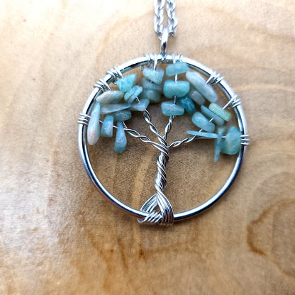 DIVERS COLLIERS + PENDENTIFS ARBRES DE VIE EN PIERRE AMAZONITE - BIJOUX ARTISANAUX, UNIQUES & ORIGINAUX
