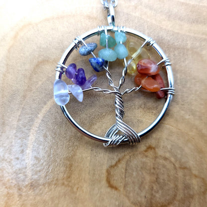 DIVERS COLLIERS + PENDENTIFS ARBRES DE VIE EN PIERRES 7 CHAKRAS - BIJOUX ARTISANAUX, UNIQUES & ORIGINAUX