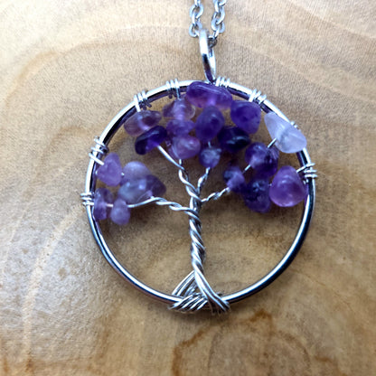 DIVERS COLLIERS + PENDENTIFS ARBRES DE VIE EN  PIERRE AMÉTHYSTE - BIJOUX ARTISANAUX, UNIQUES & ORIGINAUX