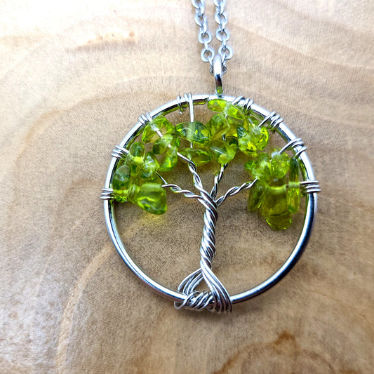 DIVERS COLLIERS + PENDENTIFS ARBRES DE VIE EN PIERRE DE PÉRIDOT - BIJOUX ARTISANAUX, UNIQUES & ORIGINAUX