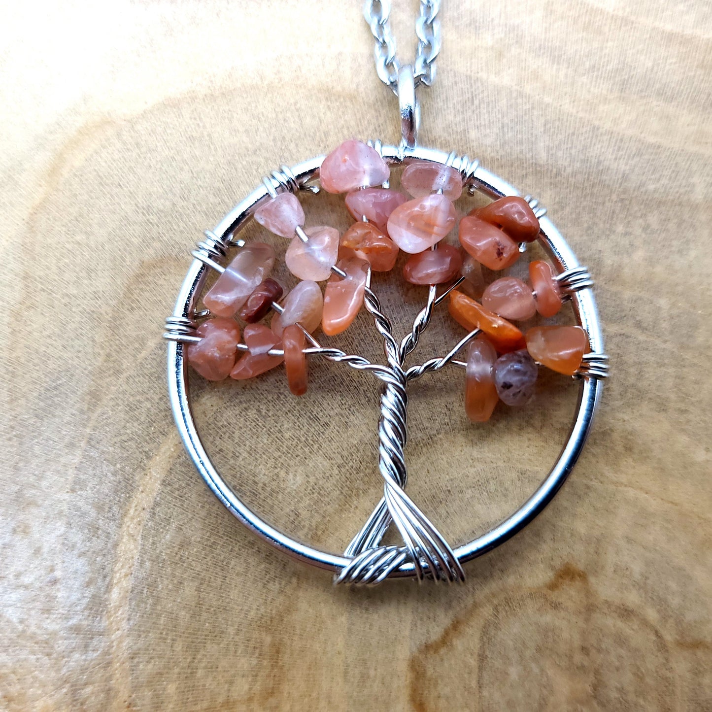 DIVERS COLLIERS + PENDENTIFS ARBRES DE VIE EN PIERRE AGATE ROUGE ORANGÉE - BIJOUX ARTISANAUX, UNIQUES & ORIGINAUX