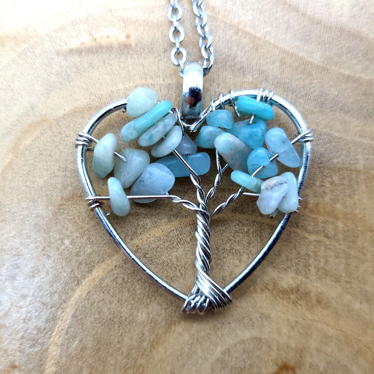 DIVERS COLLIERS + PENDENTIFS ARBRES DE VIE EN PIERRE AMAZONITE - BIJOUX ARTISANAUX, UNIQUES & ORIGINAUX