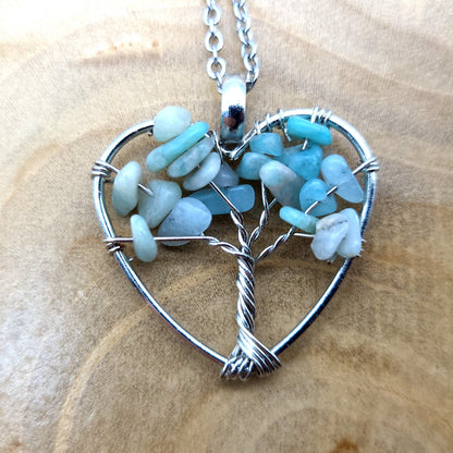 DIVERS COLLIERS + PENDENTIFS ARBRES DE VIE EN PIERRE AMAZONITE - BIJOUX ARTISANAUX, UNIQUES & ORIGINAUX