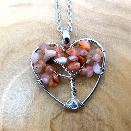 DIVERS COLLIERS + PENDENTIFS ARBRES DE VIE EN PIERRE AGATE ROUGE ORANGÉE - BIJOUX ARTISANAUX, UNIQUES & ORIGINAUX