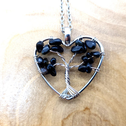 DIVERS COLLIERS + PENDENTIFS ARBRES DE VIE EN PIERRE ONYX NOIR - BIJOUX ARTISANAUX, UNIQUES & ORIGINAUX
