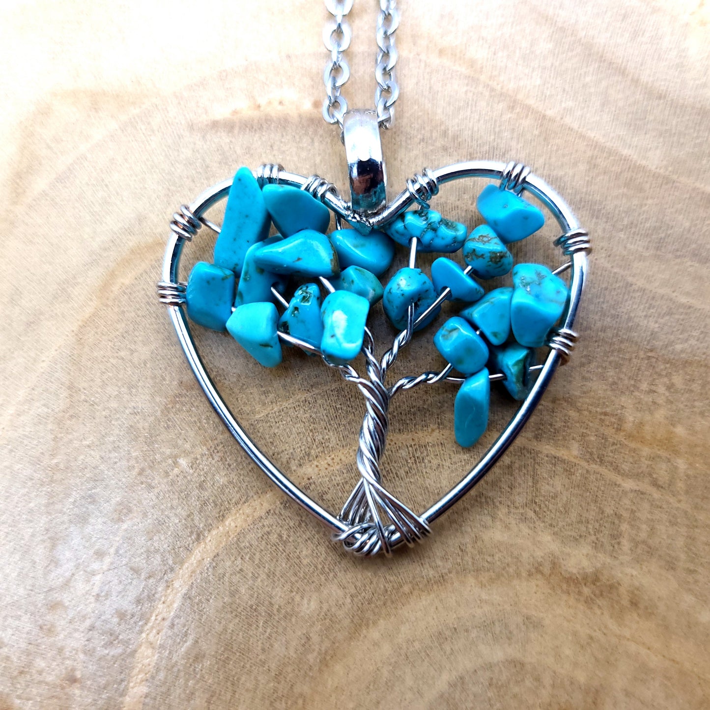 DIVERS COLLIERS + PENDENTIFS ARBRES DE VIE EN PIERRE DE TURQUOISE - BIJOUX ARTISANAUX, UNIQUES & ORIGINAUX