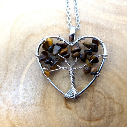 DIVERS COLLIERS + PENDENTIFS ARBRES DE VIE EN PIERRE OEIL DU TIGRE - BIJOUX ARTISANAUX, UNIQUES & ORIGINAUX