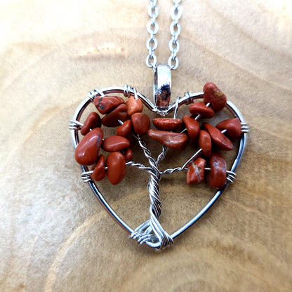 DIVERS COLLIERS + PENDENTIFS ARBRES DE VIE EN PIERRE JASPE ROUGE -BIJOUX ARTISANAUX, UNIQUES & ORIGINAUX