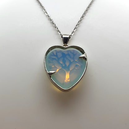 COLLIERS + PENDENTIFS COEURS + ARBRES DE VIE EN OPALITE - BIJOUX FANTAISIES ARTISANAUX, UNIQUES & ORIGINAUX