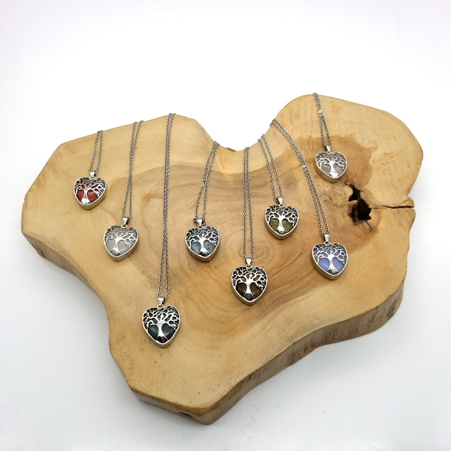 COLLIERS + PENDENTIFS COEURS + ARBRES DE VIE EN PIERRE OEIL DU TIGRE - BIJOUX ARTISANAUX, UNIQUES & ORIGINAUX