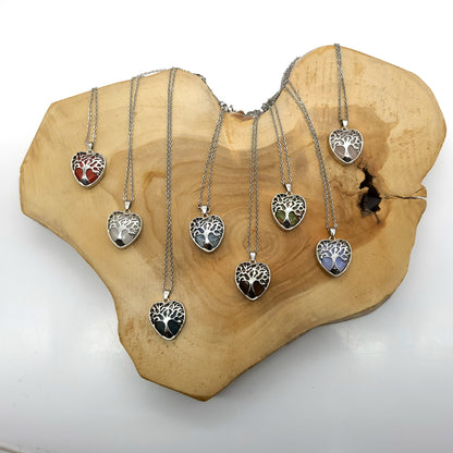 COLLIERS + PENDENTIFS COEURS + ARBRES DE VIE EN PIERRE AVENTURINE BLEUE - BIJOUX ARTISANAUX, UNIQUES & ORIGINAUX