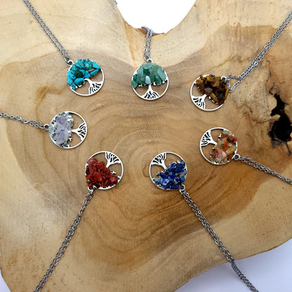 DIVERS COLLIERS + PENDENTIFS ARBRES DE VIE EN PIERRE AVENTURINE ORANGE - BIJOUX ARTISANAUX, UNIQUES & ORIGINAUX