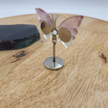 PAPILLON MOYEN EN PIERRE DE FLUORITE ARC EN CIEL N°2 SUR SOCLE EN MÉTAL - DÉCORATION ARTISANALE, ORIGINALE & UNIQUE