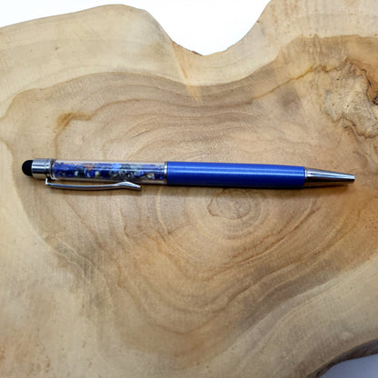 DIVERS STYLOS à BILLES EN PIERRES SEMI-PRÉCIEUSES (base métal argentée) - COULEURS & PIERRES AU CHOIX