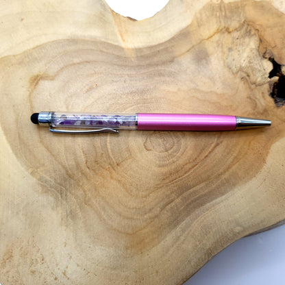 DIVERS STYLOS à BILLES EN PIERRES SEMI-PRÉCIEUSES (base métal argentée) - COULEURS & PIERRES AU CHOIX