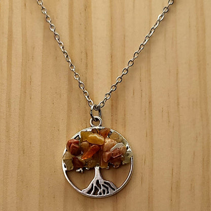 DIVERS COLLIERS + PENDENTIFS ARBRES DE VIE EN PIERRE AVENTURINE ORANGE - BIJOUX ARTISANAUX, UNIQUES & ORIGINAUX