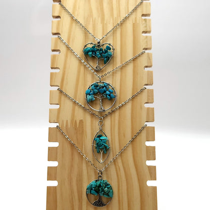 DIVERS COLLIERS + PENDENTIFS ARBRES DE VIE EN PIERRE DE TURQUOISE - BIJOUX ARTISANAUX, UNIQUES & ORIGINAUX