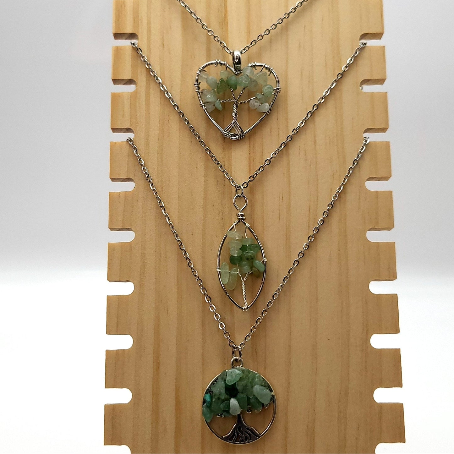 DIVERS COLLIERS + PENDENTIFS ARBRES DE VIE EN PIERRE AVENTURINE VERTE - BIJOUX ARTISANAUX, UNIQUES & ORIGINAUX