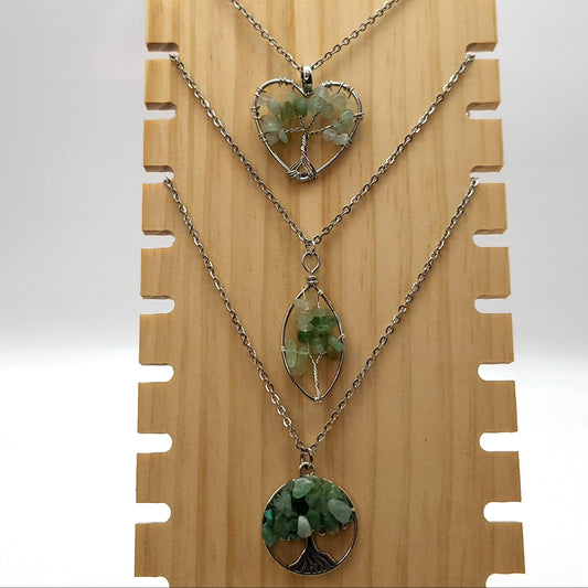 DIVERS COLLIERS + PENDENTIFS ARBRES DE VIE EN PIERRE AVENTURINE VERTE - BIJOUX ARTISANAUX, UNIQUES & ORIGINAUX