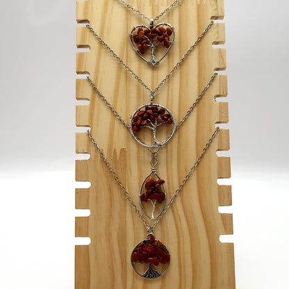 DIVERS COLLIERS + PENDENTIFS ARBRES DE VIE EN PIERRE JASPE ROUGE -BIJOUX ARTISANAUX, UNIQUES & ORIGINAUX