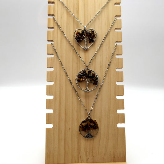 DIVERS COLLIERS + PENDENTIFS ARBRES DE VIE EN PIERRE OEIL DU TIGRE - BIJOUX ARTISANAUX, UNIQUES & ORIGINAUX