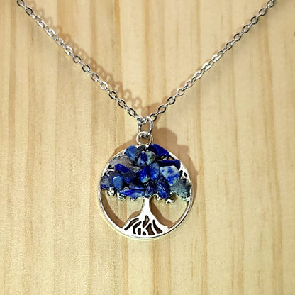 DIVERS COLLIERS + PENDENTIFS ARBRES DE VIE EN PIERRE LAPIS LAZULI - BIJOUX ARTISANAUX, UNIQUES & ORIGINAUX