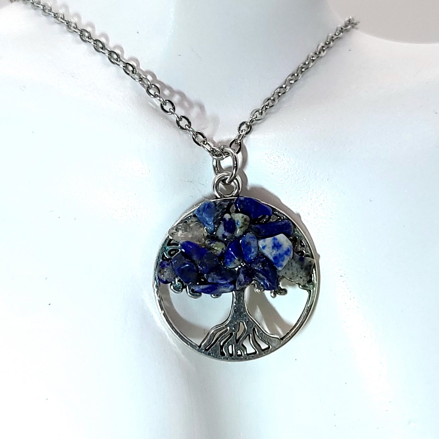 DIVERS COLLIERS + PENDENTIFS ARBRES DE VIE EN PIERRE LAPIS LAZULI - BIJOUX ARTISANAUX, UNIQUES & ORIGINAUX