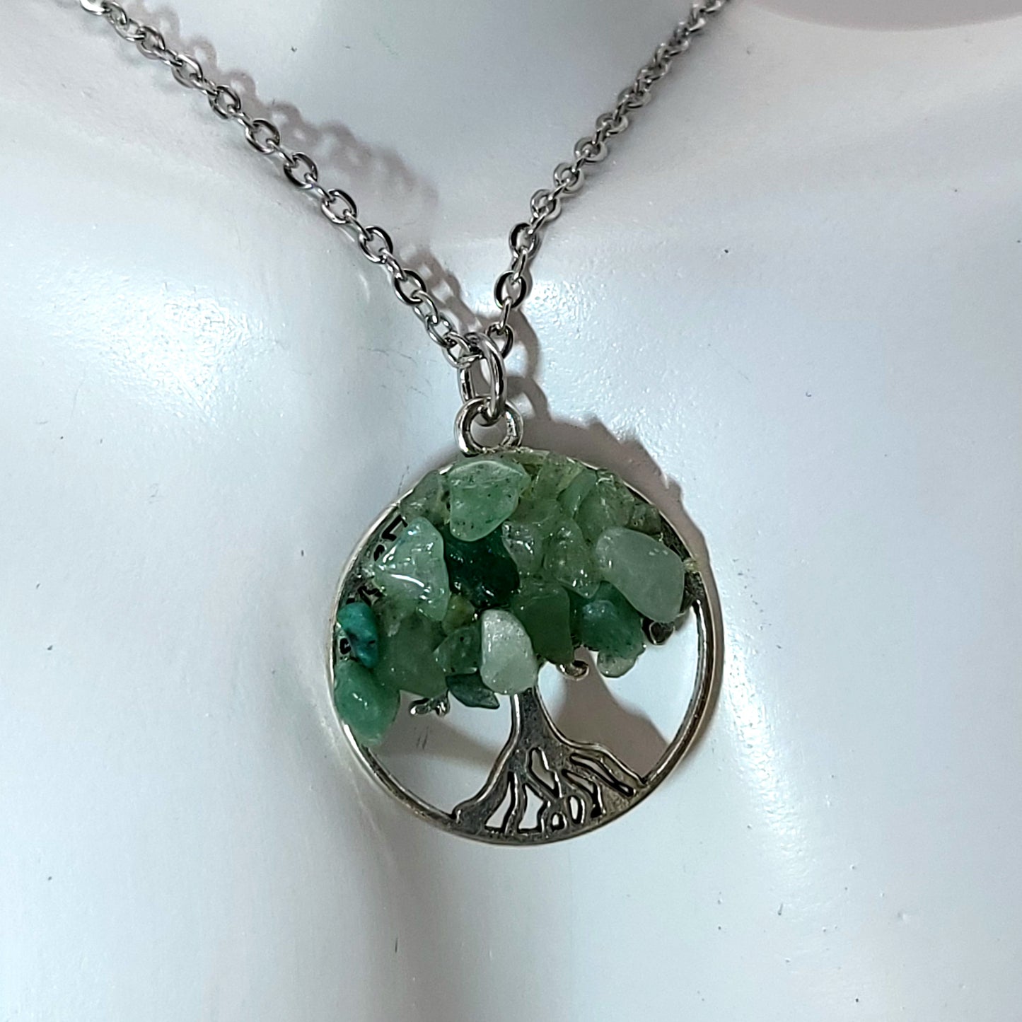 DIVERS COLLIERS + PENDENTIFS ARBRES DE VIE EN PIERRE AVENTURINE VERTE - BIJOUX ARTISANAUX, UNIQUES & ORIGINAUX