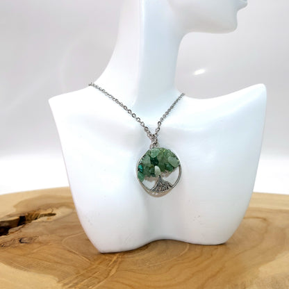 DIVERS COLLIERS + PENDENTIFS ARBRES DE VIE EN PIERRE AVENTURINE VERTE - BIJOUX ARTISANAUX, UNIQUES & ORIGINAUX