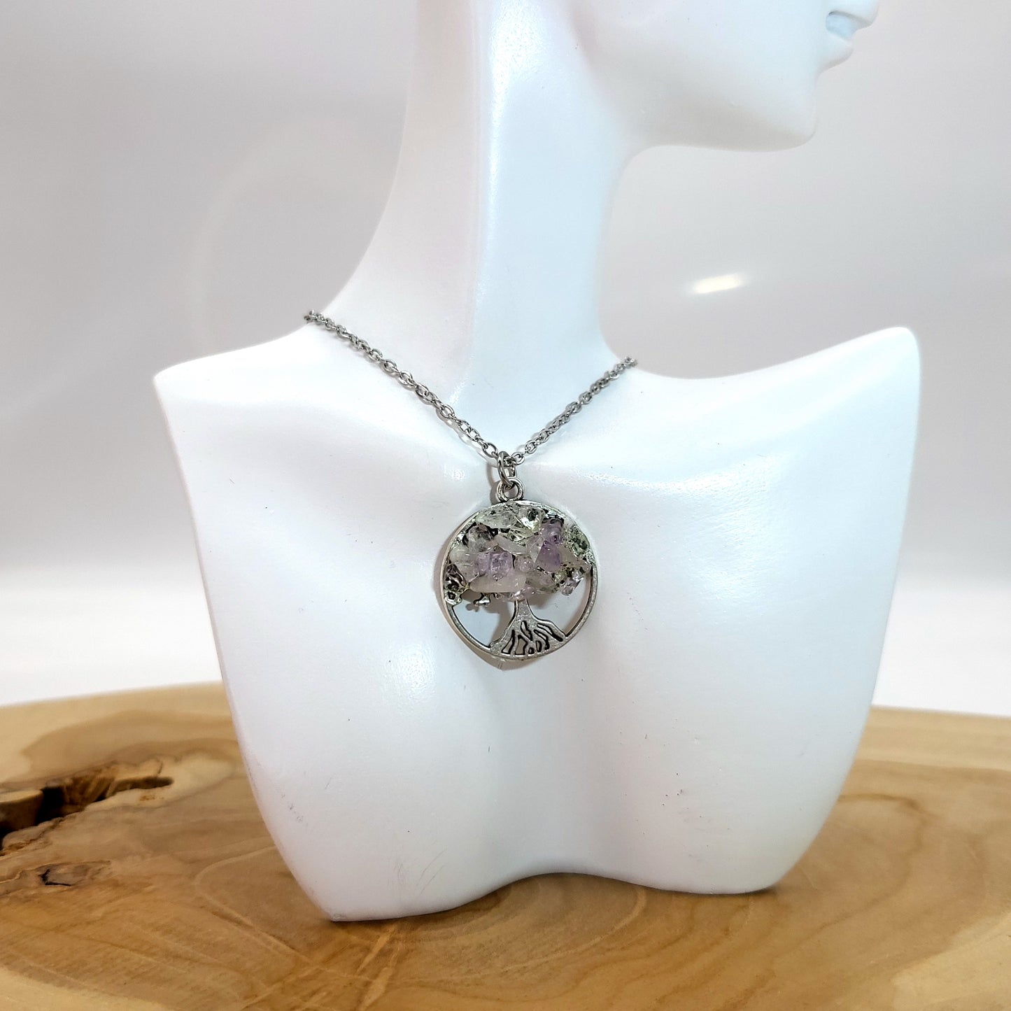 DIVERS COLLIERS + PENDENTIFS ARBRES DE VIE EN  PIERRE AMÉTHYSTE - BIJOUX ARTISANAUX, UNIQUES & ORIGINAUX