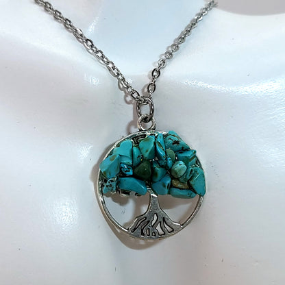DIVERS COLLIERS + PENDENTIFS ARBRES DE VIE EN PIERRE DE TURQUOISE - BIJOUX ARTISANAUX, UNIQUES & ORIGINAUX