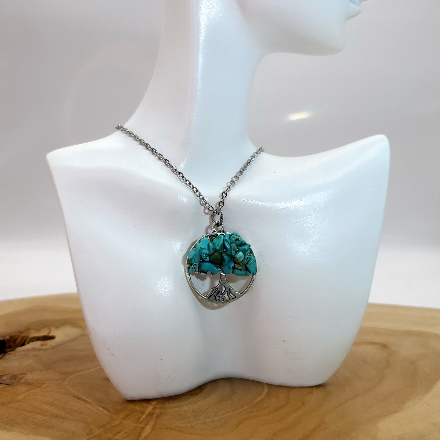 DIVERS COLLIERS + PENDENTIFS ARBRES DE VIE EN PIERRE DE TURQUOISE - BIJOUX ARTISANAUX, UNIQUES & ORIGINAUX