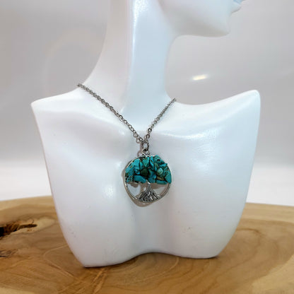 DIVERS COLLIERS + PENDENTIFS ARBRES DE VIE EN PIERRE DE TURQUOISE - BIJOUX ARTISANAUX, UNIQUES & ORIGINAUX