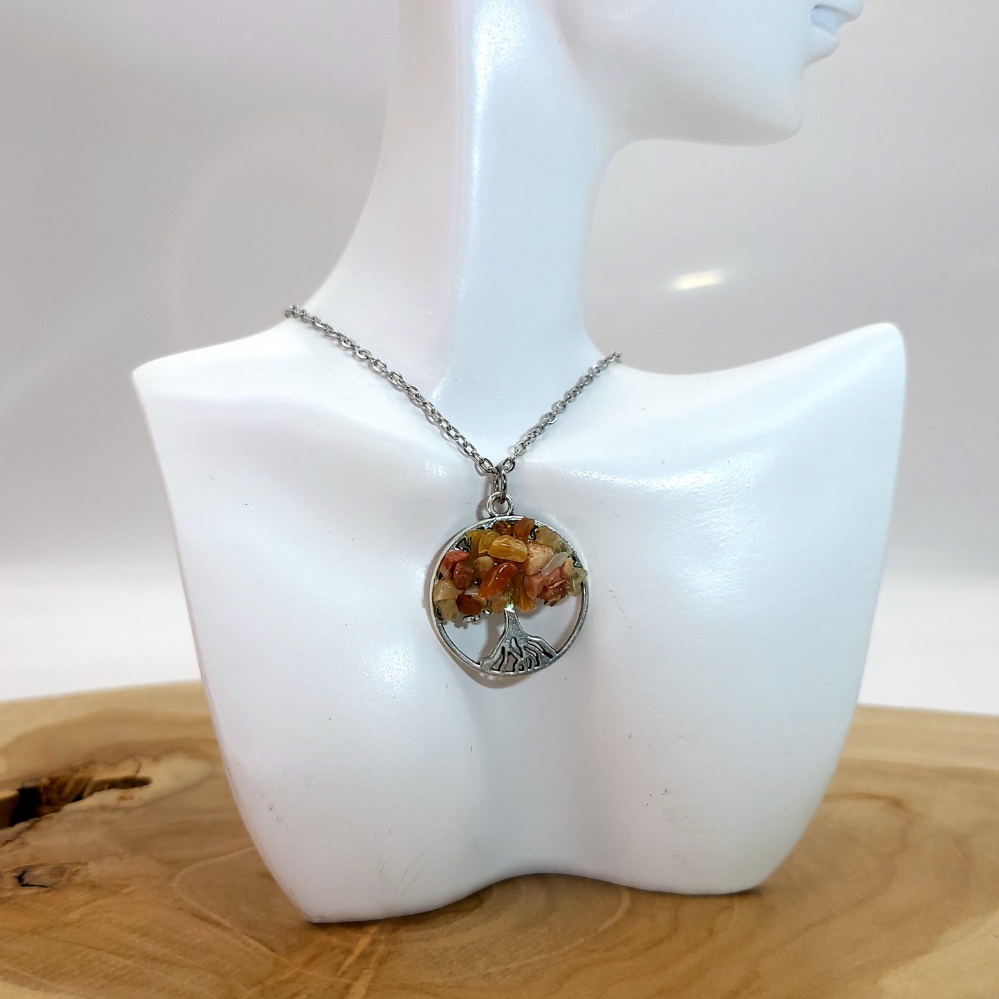 DIVERS COLLIERS + PENDENTIFS ARBRES DE VIE EN PIERRE AVENTURINE ORANGE - BIJOUX ARTISANAUX, UNIQUES & ORIGINAUX