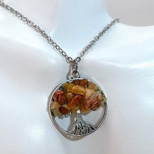 DIVERS COLLIERS + PENDENTIFS ARBRES DE VIE EN PIERRE AVENTURINE ORANGE - BIJOUX ARTISANAUX, UNIQUES & ORIGINAUX