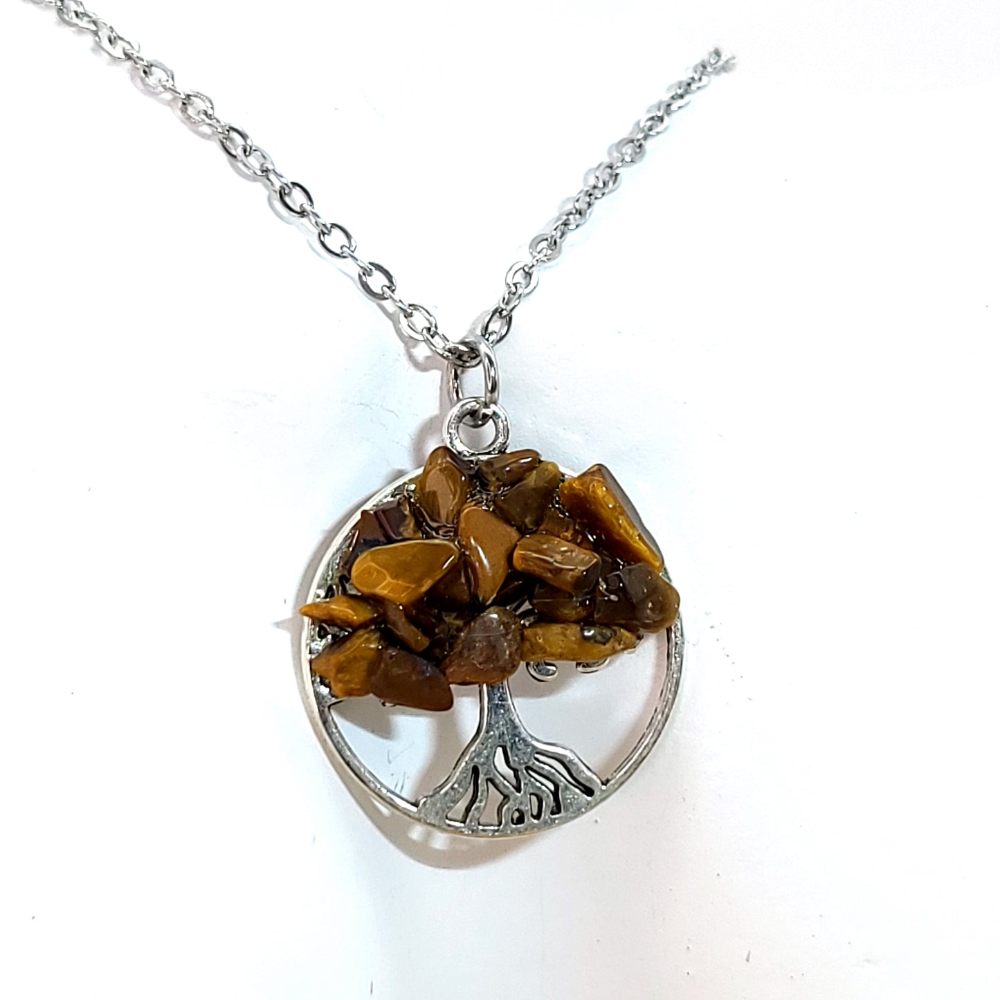 DIVERS COLLIERS + PENDENTIFS ARBRES DE VIE EN PIERRE OEIL DU TIGRE - BIJOUX ARTISANAUX, UNIQUES & ORIGINAUX