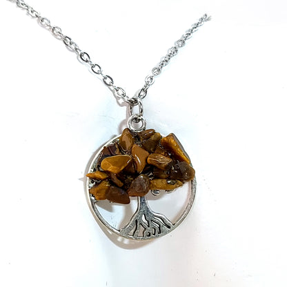 DIVERS COLLIERS + PENDENTIFS ARBRES DE VIE EN PIERRE OEIL DU TIGRE - BIJOUX ARTISANAUX, UNIQUES & ORIGINAUX