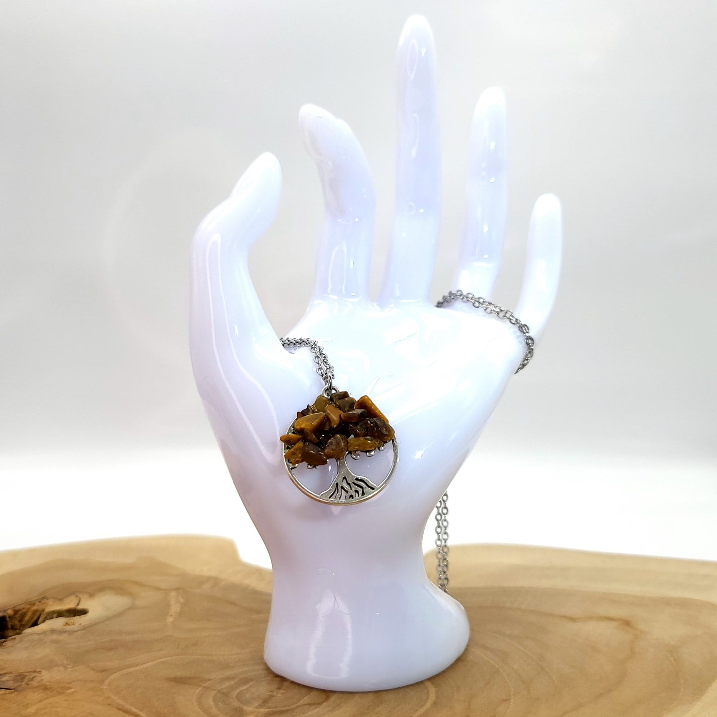 DIVERS COLLIERS + PENDENTIFS ARBRES DE VIE EN PIERRE OEIL DU TIGRE - BIJOUX ARTISANAUX, UNIQUES & ORIGINAUX