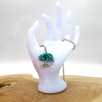 DIVERS COLLIERS + PENDENTIFS ARBRES DE VIE EN PIERRE DE TURQUOISE - BIJOUX ARTISANAUX, UNIQUES & ORIGINAUX