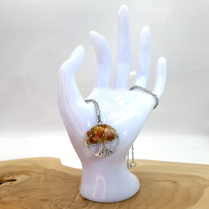 DIVERS COLLIERS + PENDENTIFS ARBRES DE VIE EN PIERRE AVENTURINE ORANGE - BIJOUX ARTISANAUX, UNIQUES & ORIGINAUX