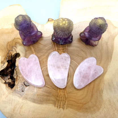 OUTIL de BEAUTÉ « GUA SHA » EN PIERRE QUARTZ ROSE - MASSAGE - ANTI-ÂGE - ARTISANAL ET UNIQUE