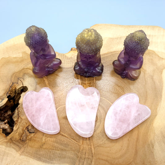 OUTIL de BEAUTÉ « GUA SHA » EN PIERRE QUARTZ ROSE - MASSAGE - ANTI-ÂGE - ARTISANAL ET UNIQUE