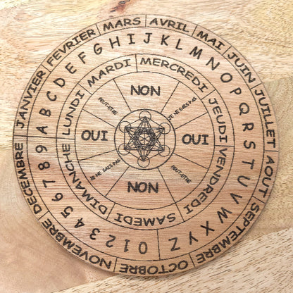 DIVERS DISQUES DE RADIESTHÉSIE EN FRANCAIS EN BOIS + PYROGRAVURE - ARTISANAUX, UNIQUES & ORIGINAUX