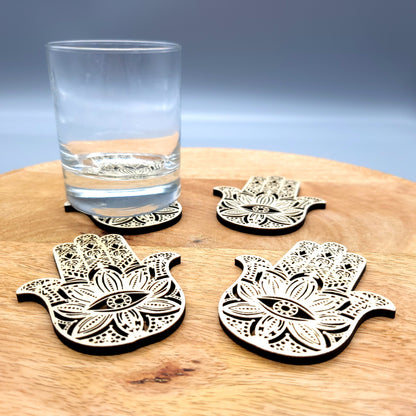 MAINS DE FATMA EN DESSOUS DE VERRES EN BOIS + STATIONS DE RECHARGE DE PIERRES - ARTISANAUX, UNIQUES & ORIGINAUX