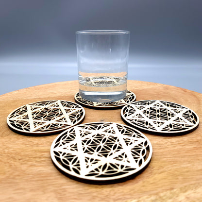 DÉCOS ÉTOILES À 6 BRANCHES + FLEURS DE VIE EN DESSOUS DE VERRES + STATIONS DE RECHARGE DE PIERRES - ARTISANAUX, UNIQUES & ORIGINAUX