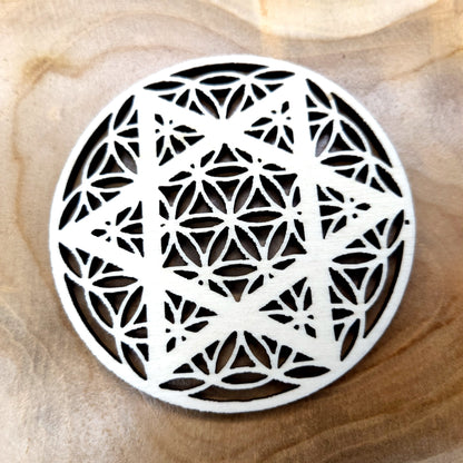 DÉCOS ÉTOILES À 6 BRANCHES + FLEURS DE VIE EN DESSOUS DE VERRES + STATIONS DE RECHARGE DE PIERRES - ARTISANAUX, UNIQUES & ORIGINAUX