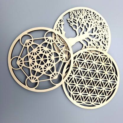 GRANDES STATIONS RECHARGE DE PIERRES 14 CM - 3 MODÈLES : FLEUR ET ARBRE DE VIE & METATRON EN BOIS - ARTISANALES, UNIQUES & ORIGINALES
