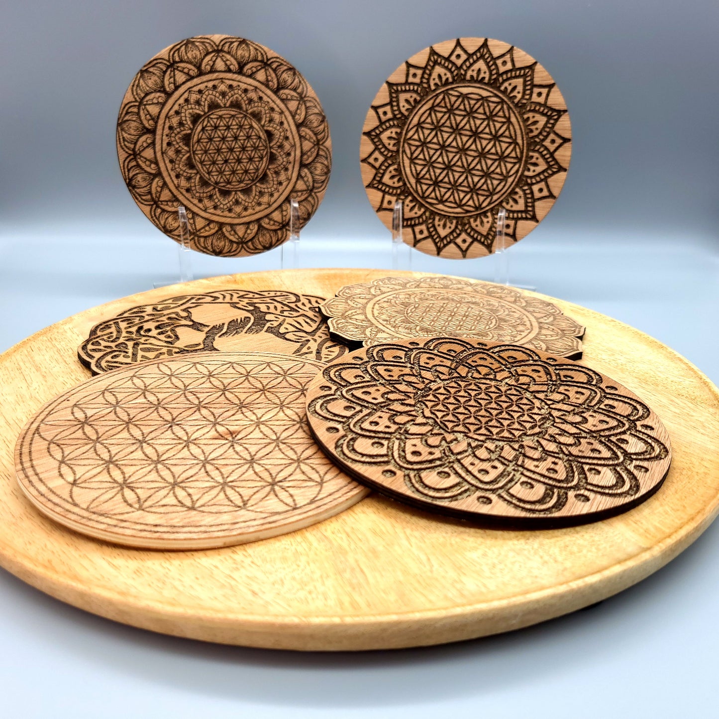 DIVERS DISQUES DE RECHARGE DE PIERRES EN PYROGRAVURE SUR BOIS - ARTISANAUX, UNIQUES & ORIGINAUX